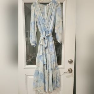Calvin Klein Boho Floral Dress, White/Blue, 8